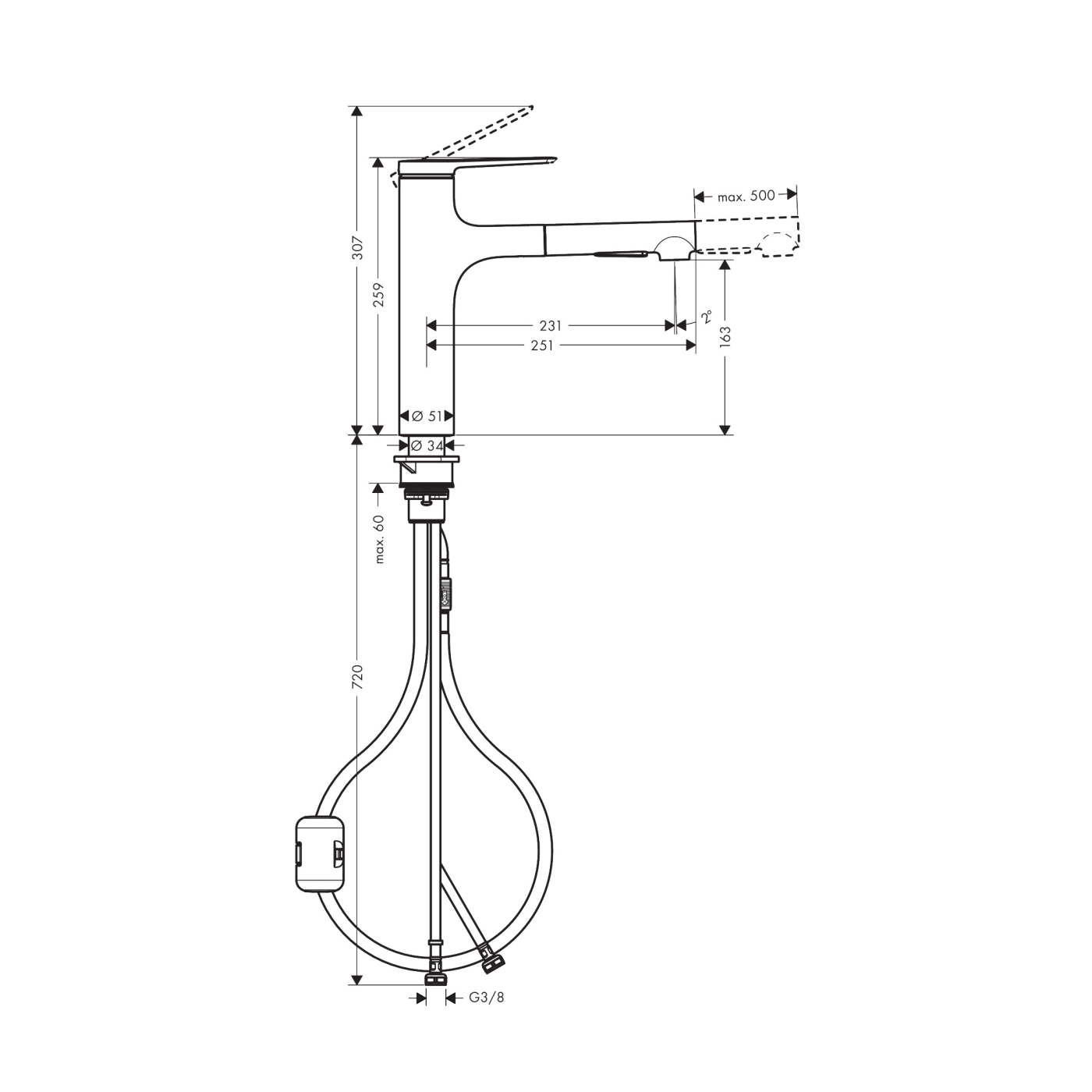 Hansgrohe Zesis M33 160 Chrome baterija (slavina) za sudoperu sa izvlačećim tušem sa 2 mlaza 74801000