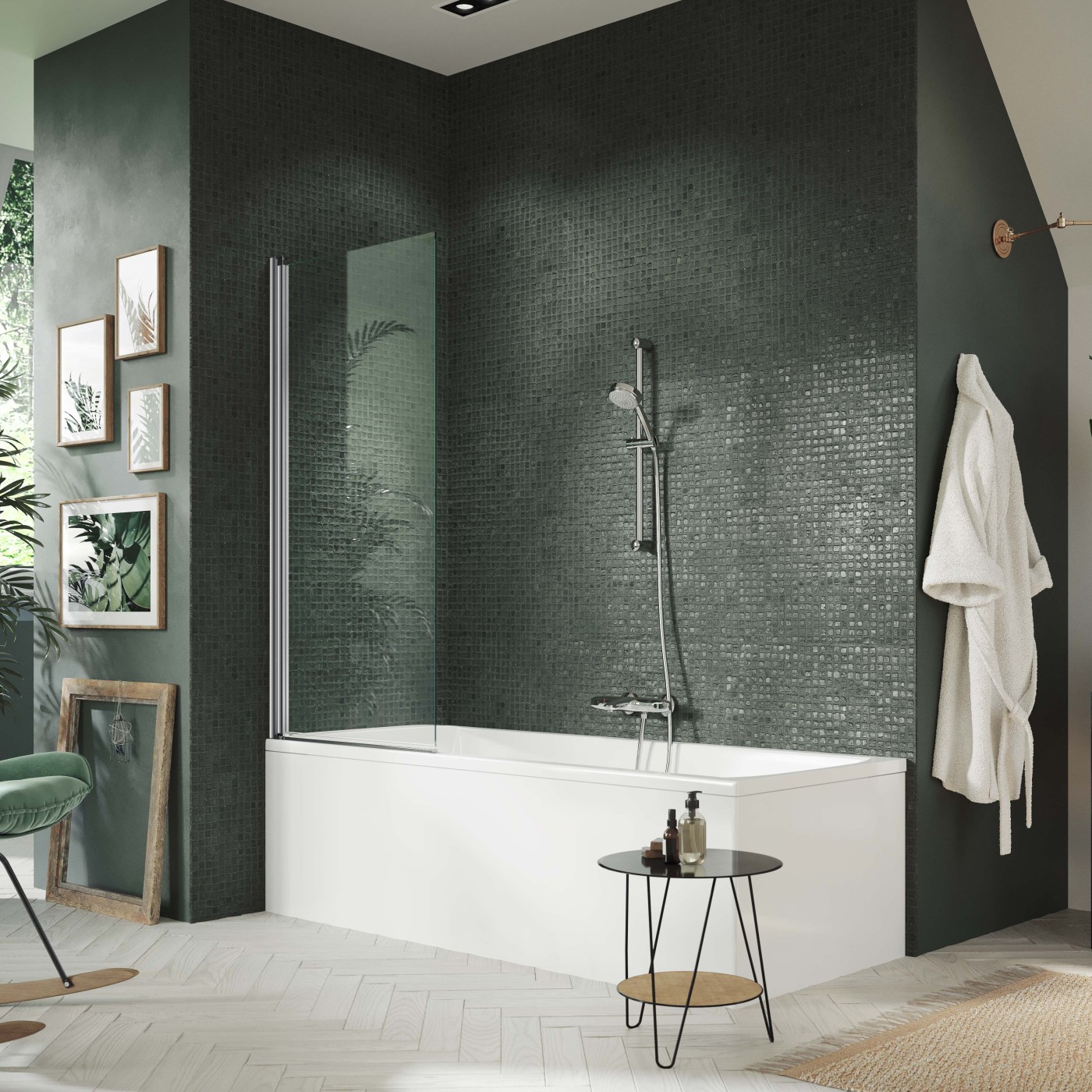 Hüppe Design Pure Bath-top 750 Matt Silver tuš paravan pokretni za kadu za kupanje sa zidnim profilom visine 1500mm sa kaljenim providnim Anti-Plaque staklom debljine 6mm 8P1901.087.322