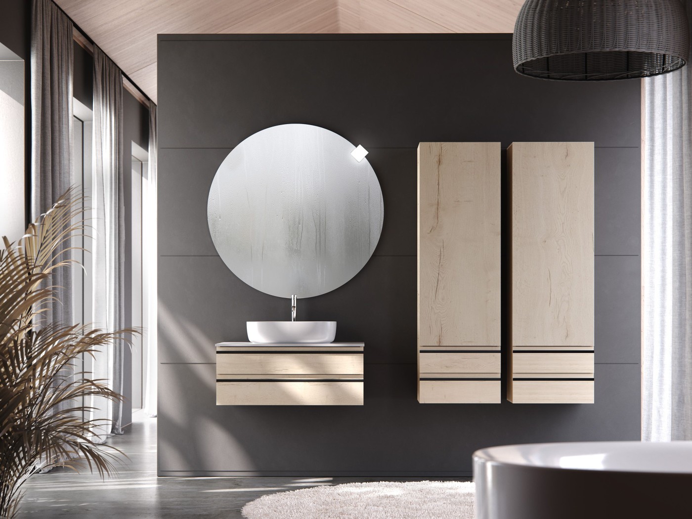 Kolpa San Alexis 60 Craft Wood ormar konzolni za nadgradni umivaonik 60x50x34,2 sa 2 fioke, Kerrock White pločom i sifonom 546260