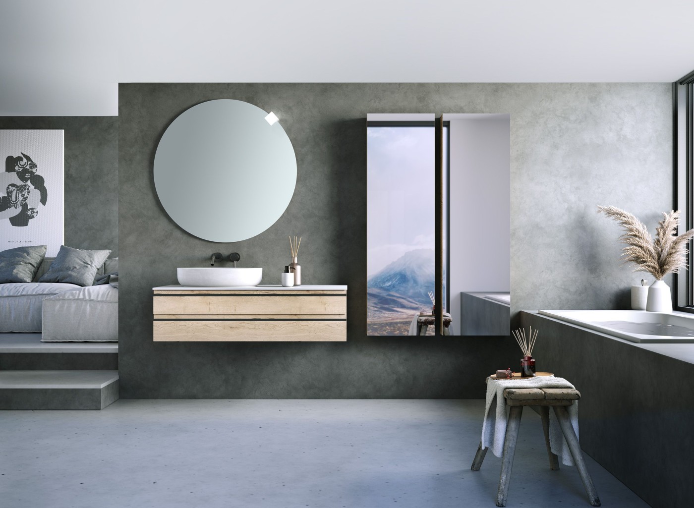 Kolpa San Alexis 60 Craft Wood ormar konzolni za nadgradni umivaonik 60x50x34,2 sa 2 fioke, Kerrock White pločom i sifonom 546260