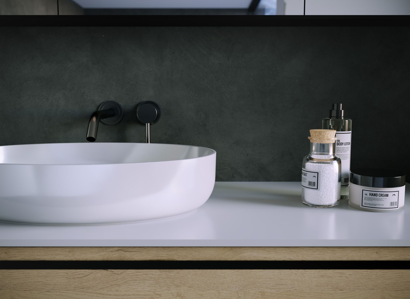 Kolpa San Alexis 60 Craft Wood ormar konzolni za nadgradni umivaonik 60x50x34,2 sa 2 fioke, Kerrock White pločom i sifonom 546260