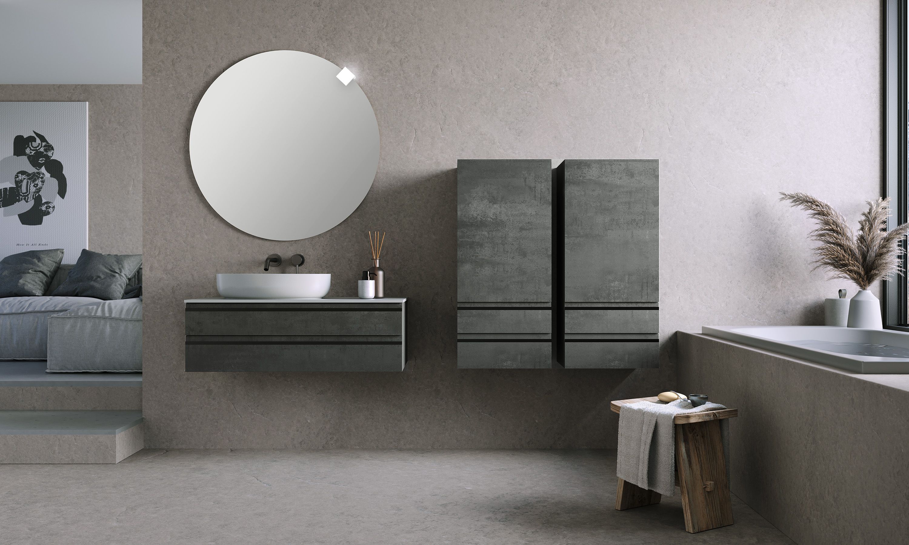 Kolpa San Alexis A 1011 Dark Concrete ormar konzolni 45x32x101 sa 2 fioke, vratima i 2 police 547320