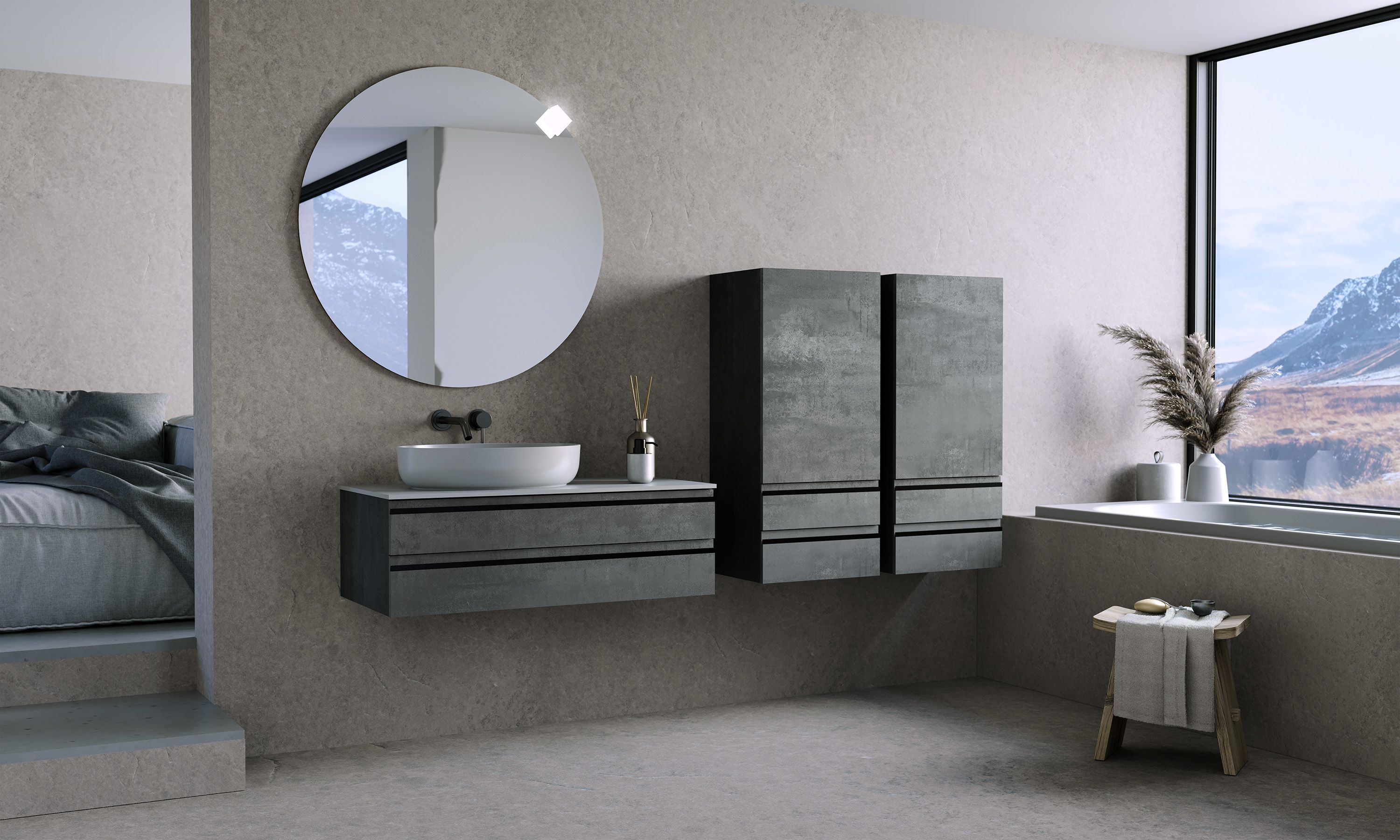 Kolpa San Alexis A 1011 Dark Concrete ormar konzolni 45x32x101 sa 2 fioke, vratima i 2 police 547320